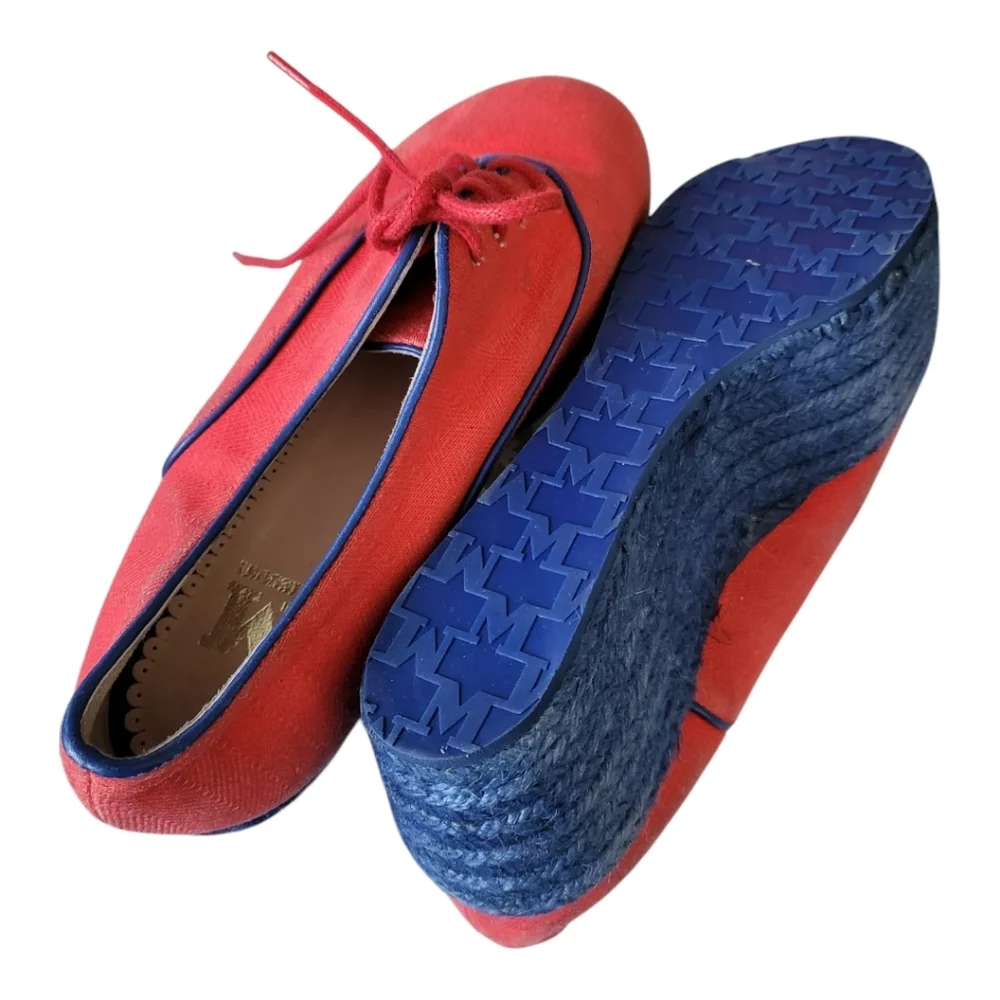 NWOB MISSONI Distressed‎ Red Canvas w/Navy Jute Platform Sneakers 5.5US 36EU ANB